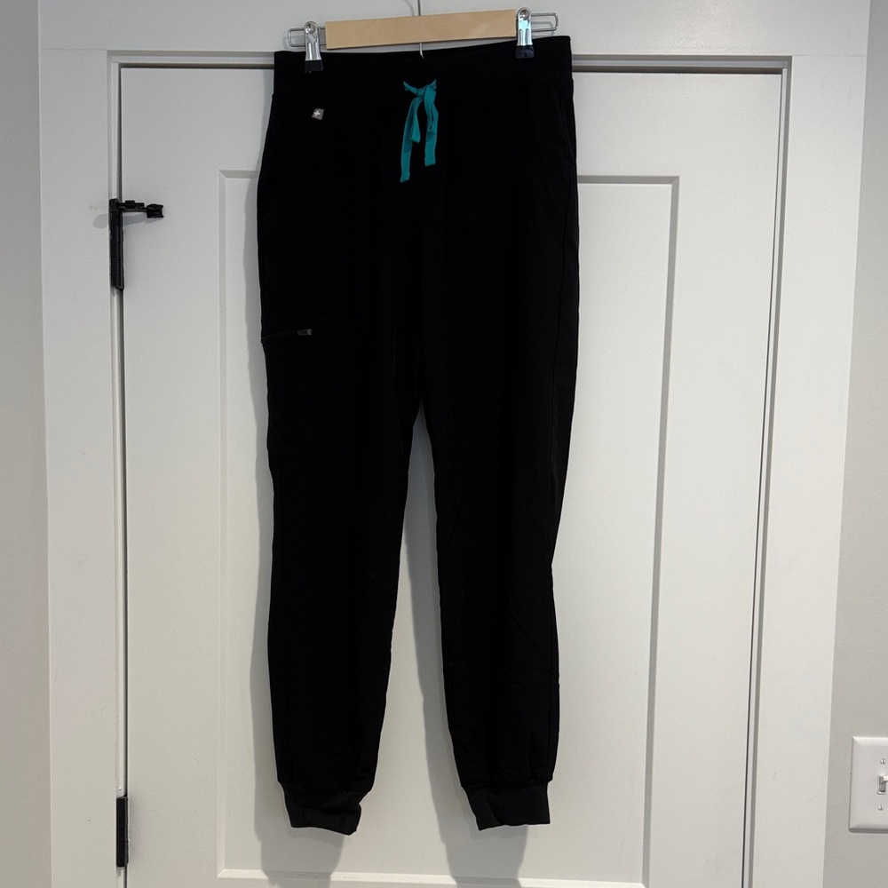 Figs FREEx Black Jogger Pants with Teal Drawstring